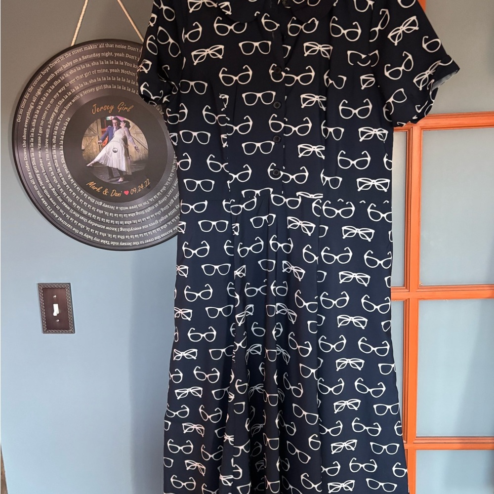 Navy Dress with White Glasses Print